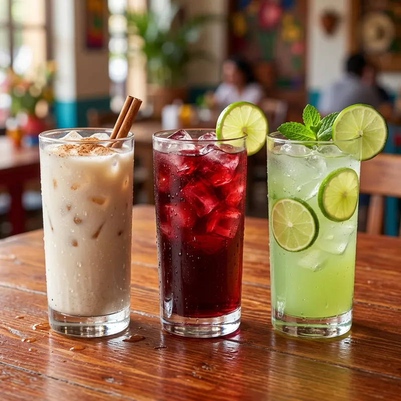 Horchata, Jamaica and lime aguas frescas