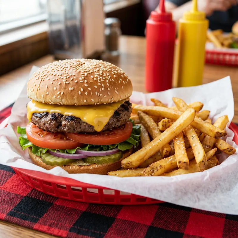 Burger with French fries