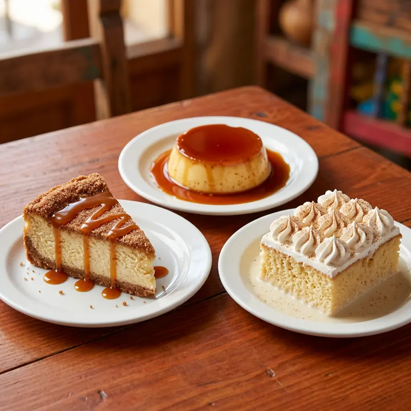 Flan, churro cheesecake and tres leches