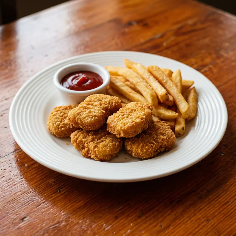 Chicken nuggets served with French fries