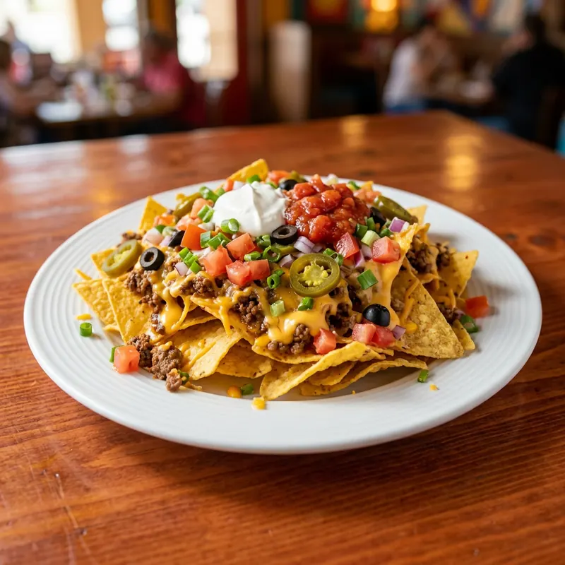 Nachos with cheese, vegetables and guacamole